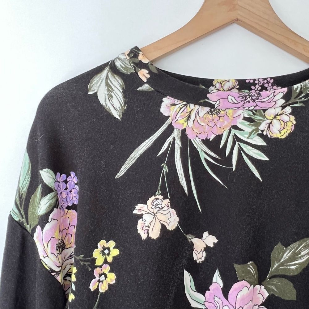 Love Fire Floral Crop Drawstring Cozy Sweatshirt Pullover Top S - Picture 2 of 4